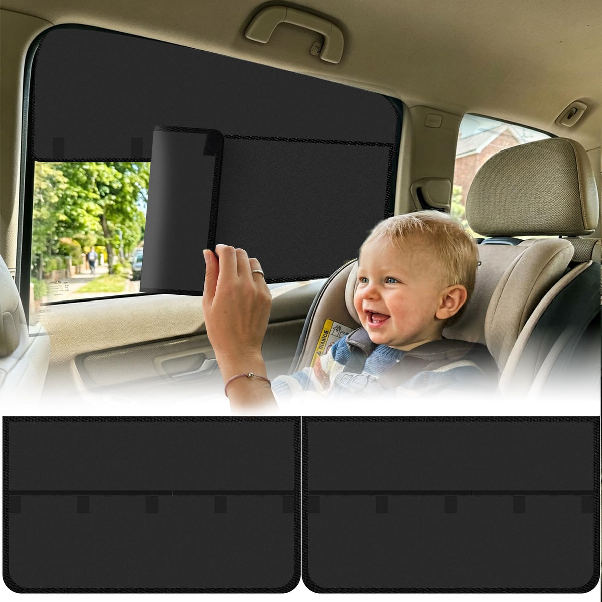 Wolfcar Car Window Shades for Front Side Windows, 2-in-1 Magnetic Detachable Car Window Covers with Hook-and-Loop, Keeps Side Mirrors Clear, Blocks UV & Glare, Car Curtains for SUV/Truck, 2 Pcs
