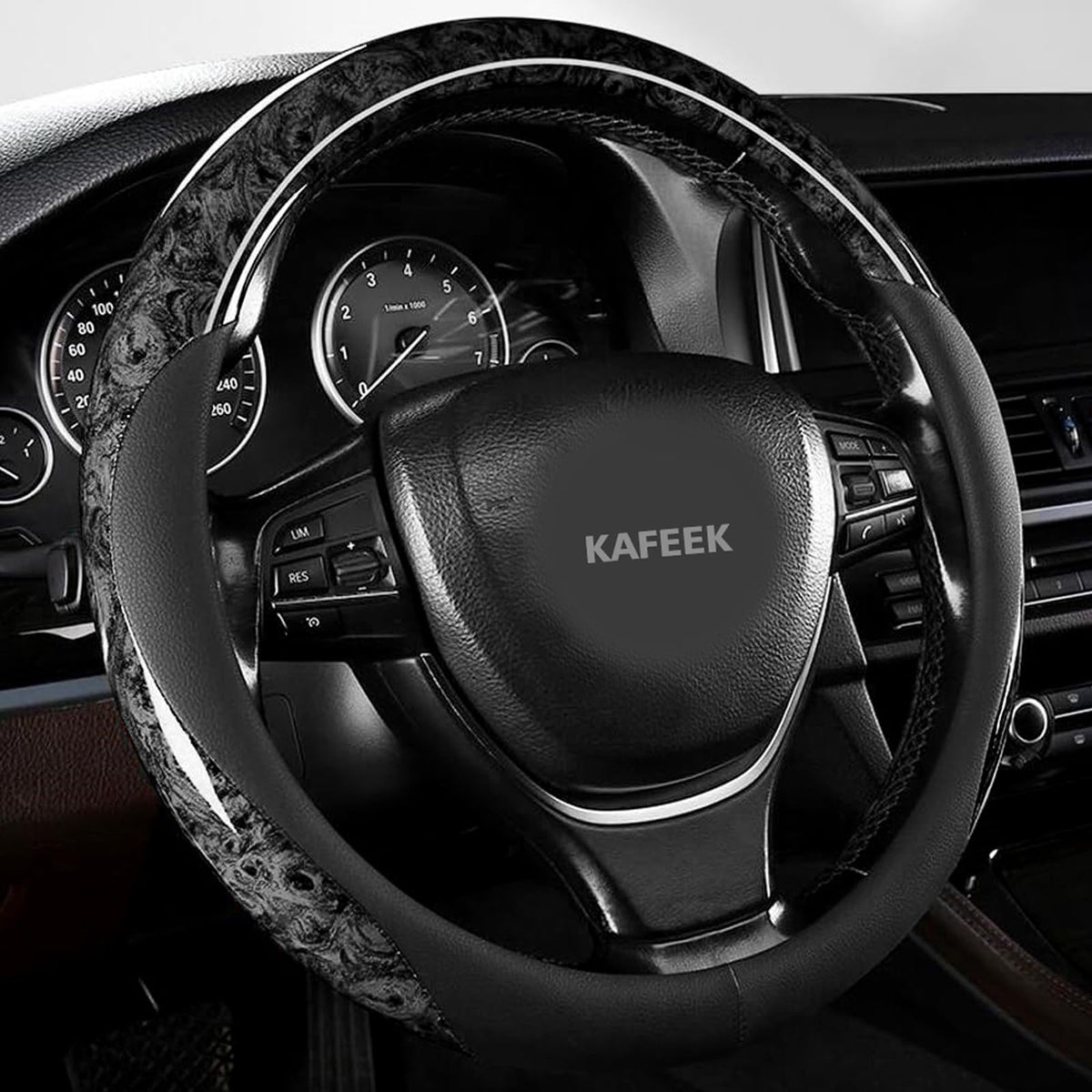 KAFEEK Wood Grain Steering Wheel Cover, 14 1/2-15 Inch, Brown
