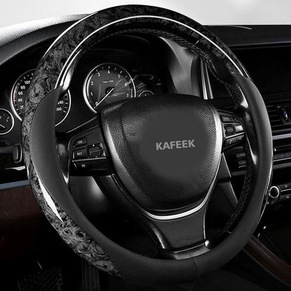 KAFEEK Wood Grain Steering Wheel Cover, 14 1/2-15 Inch, Brown