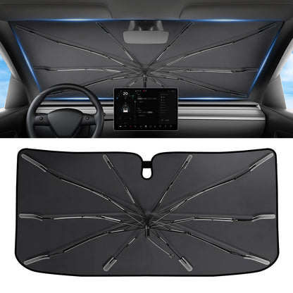 2026 Upgraded Windshield Sun Shade Umbrella [7-Layer Vinyl Coating Heat Shield] Foldable Front Window Sunshade Umbrella Flexible Handle Protect Interior from UV Keep Car Cooler (57" x 31")
