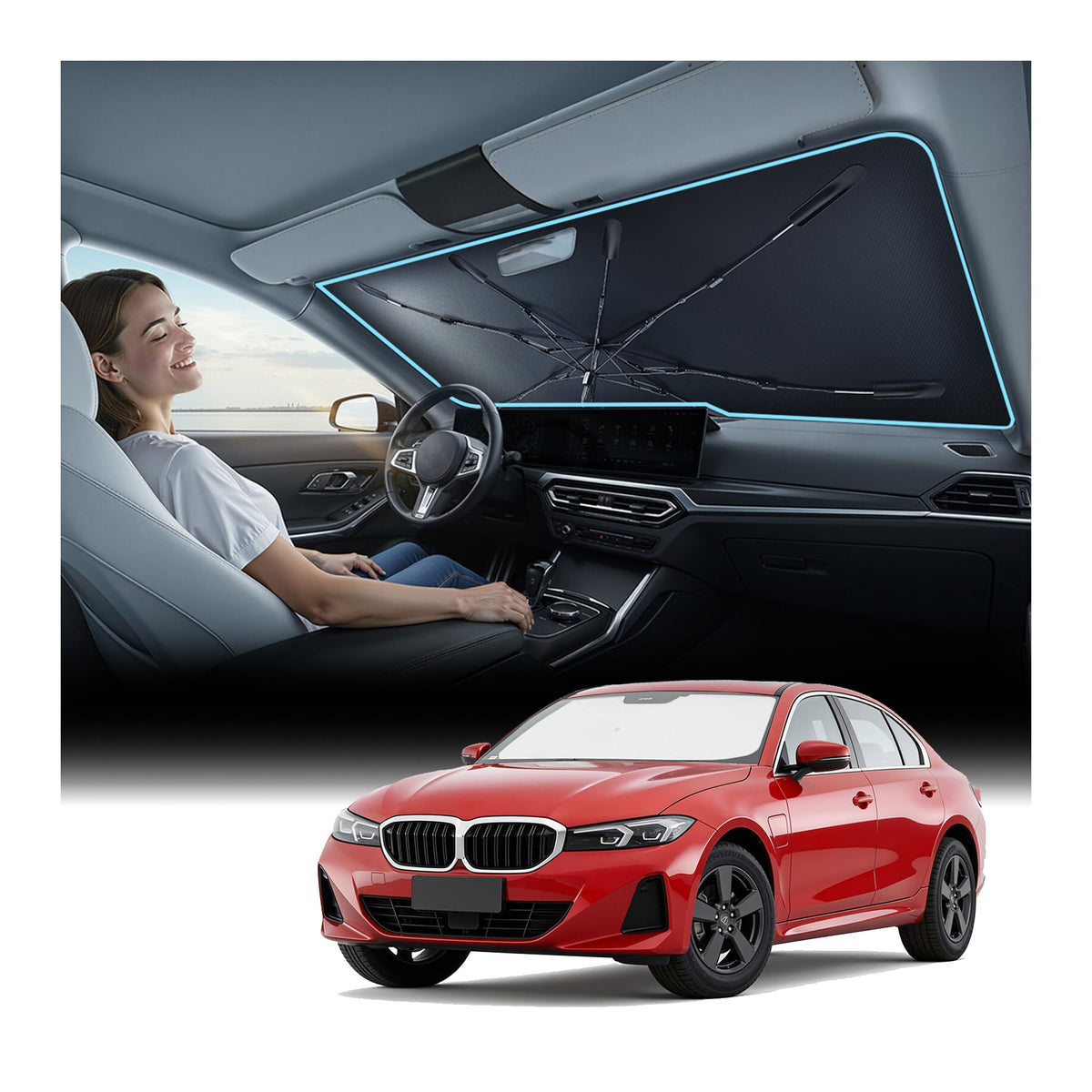 Nmoiss 2026 Windshield Sun Shade Umbrella [Vinyl Coating Heat Shield]