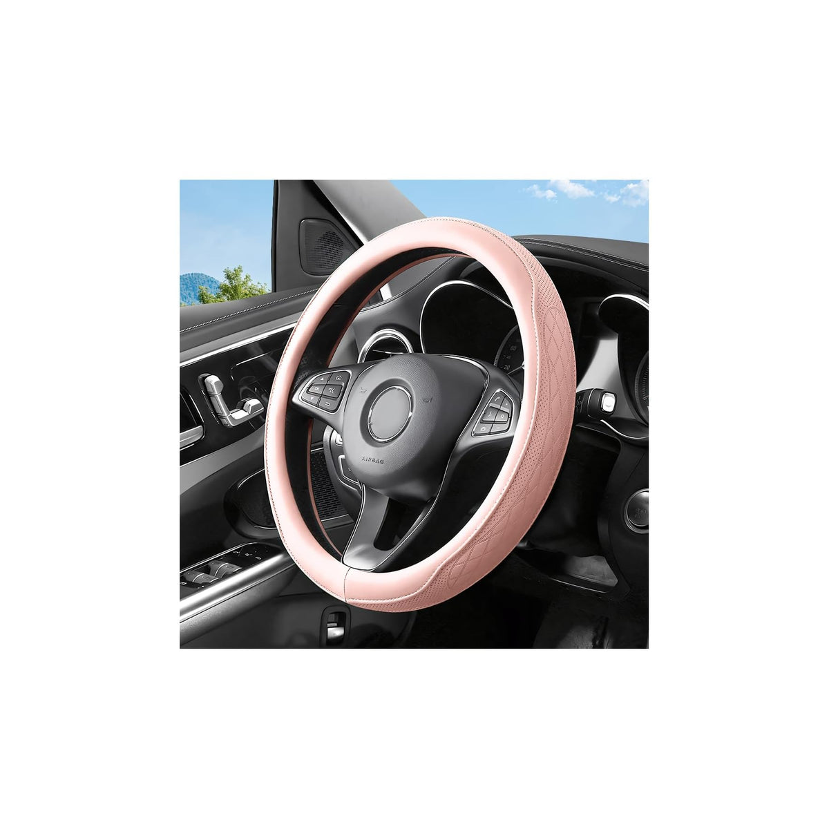 Zpana 14.5-15" Car Steering Wheel Cover, Breathable Soft Leather, White