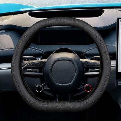 Craedli Black Dual-Line Nappa Leather Car Steering Wheel Cover 14.5-15 Inch