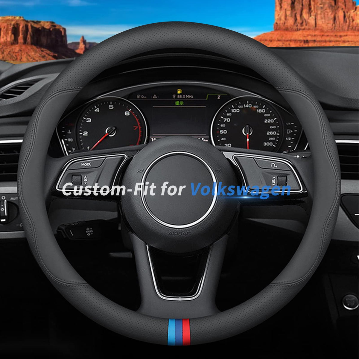 Custom-Fit for Mazda Steering Wheel Cover, Premium Leather Car Steering Wheel Cover with Logo, Non-Slip, Breathable (B-Style,for Mazda)