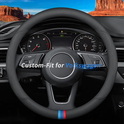 Custom-Fit for Mazda Steering Wheel Cover, Premium Leather Car Steering Wheel Cover with Logo, Non-Slip, Breathable (B-Style,for Mazda)