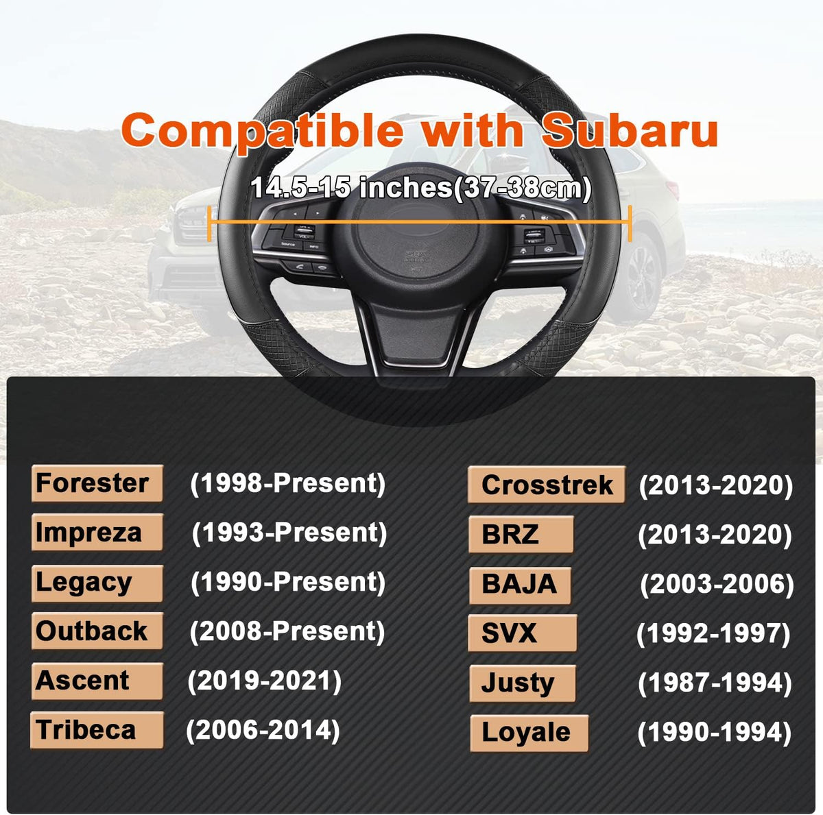 GIANT PANDA Customized Auto Steering Wheel Cover for Subaru Forester, Car Steering Wheel Cover for Subaru Outback and Crosstrek - Solid Black