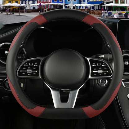 Black Red Microfiber Leather Steering Wheel Cover 14 inch