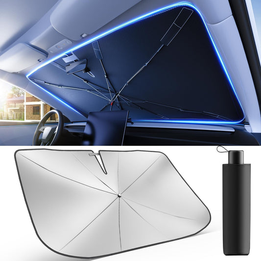 [2026 Upgrade] Weektic Windshield Sun Shade Umbrella [UPF50+ Crystal Nano Reflector] Protect Car from Sun Ray Damage, Umbrella Sun Shade for Car SUV Truck Keep Cool & Comfy, X-Large (64" L x 34" W)