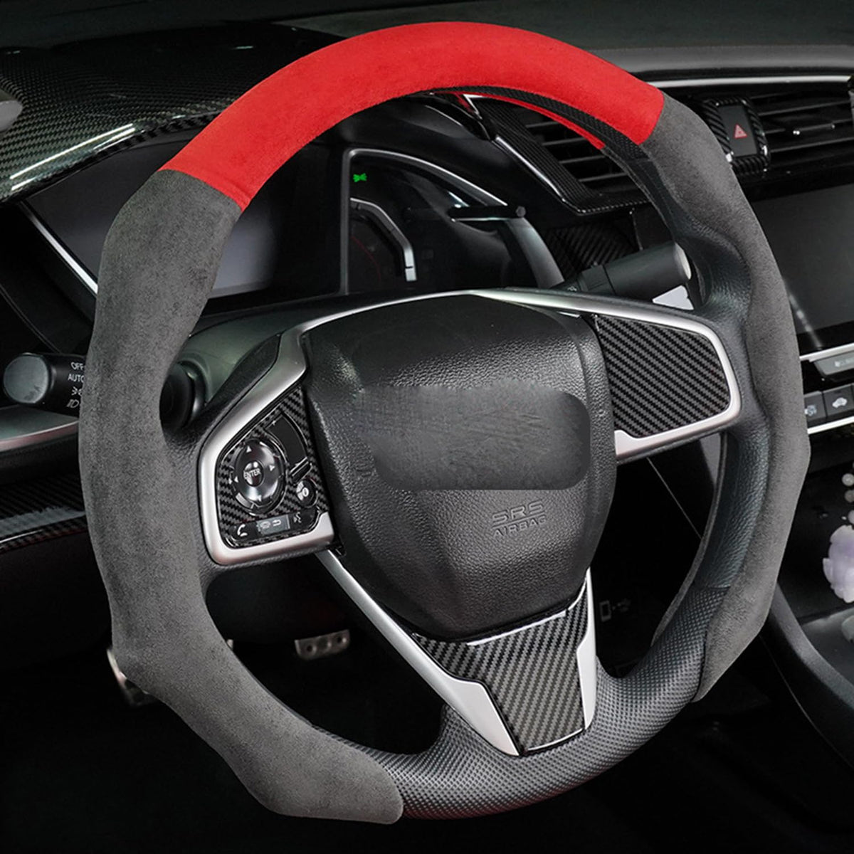 Quick Install Sporty Black Perforated Nappa Leather Steering Wheel Cover for All 14½ to 15 inches Car Sedan Coupe SUV Pickup 14.5 to 15