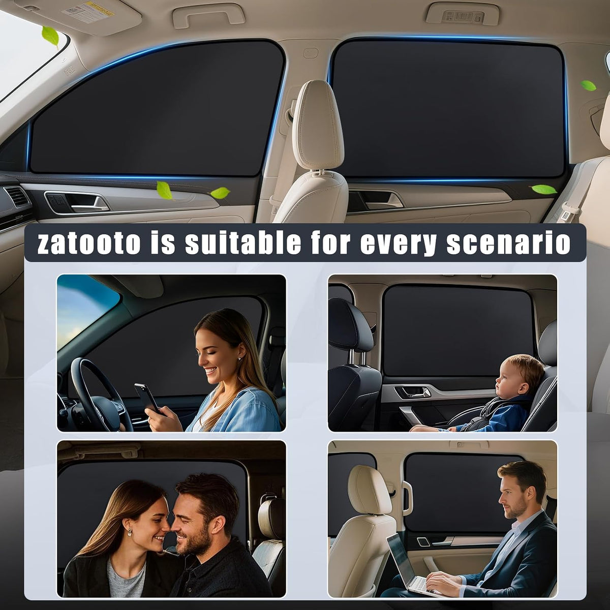 ZATOOTO Magnetic Side Window Sun Shade 4 Pack, Privacy & Insulation