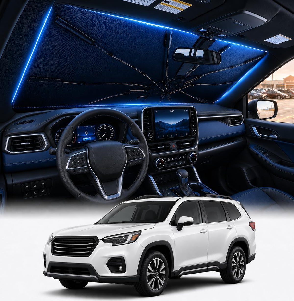 [2026 Upgraed] DooGooCoo Windshield Sun Shade Umbrella for Toyota Tacoma [100% Sunlight Blocked, Ice Crystal Cool] Sunshade for Car Windshield for Tacoma Sun Shade 2016-2026, Custom Fit for Tacoma.