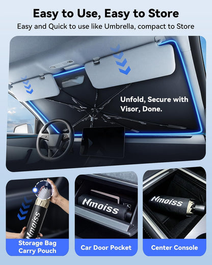 Nmoiss 2026 Windshield Sun Shade Umbrella [Vinyl Coating Heat Shield]