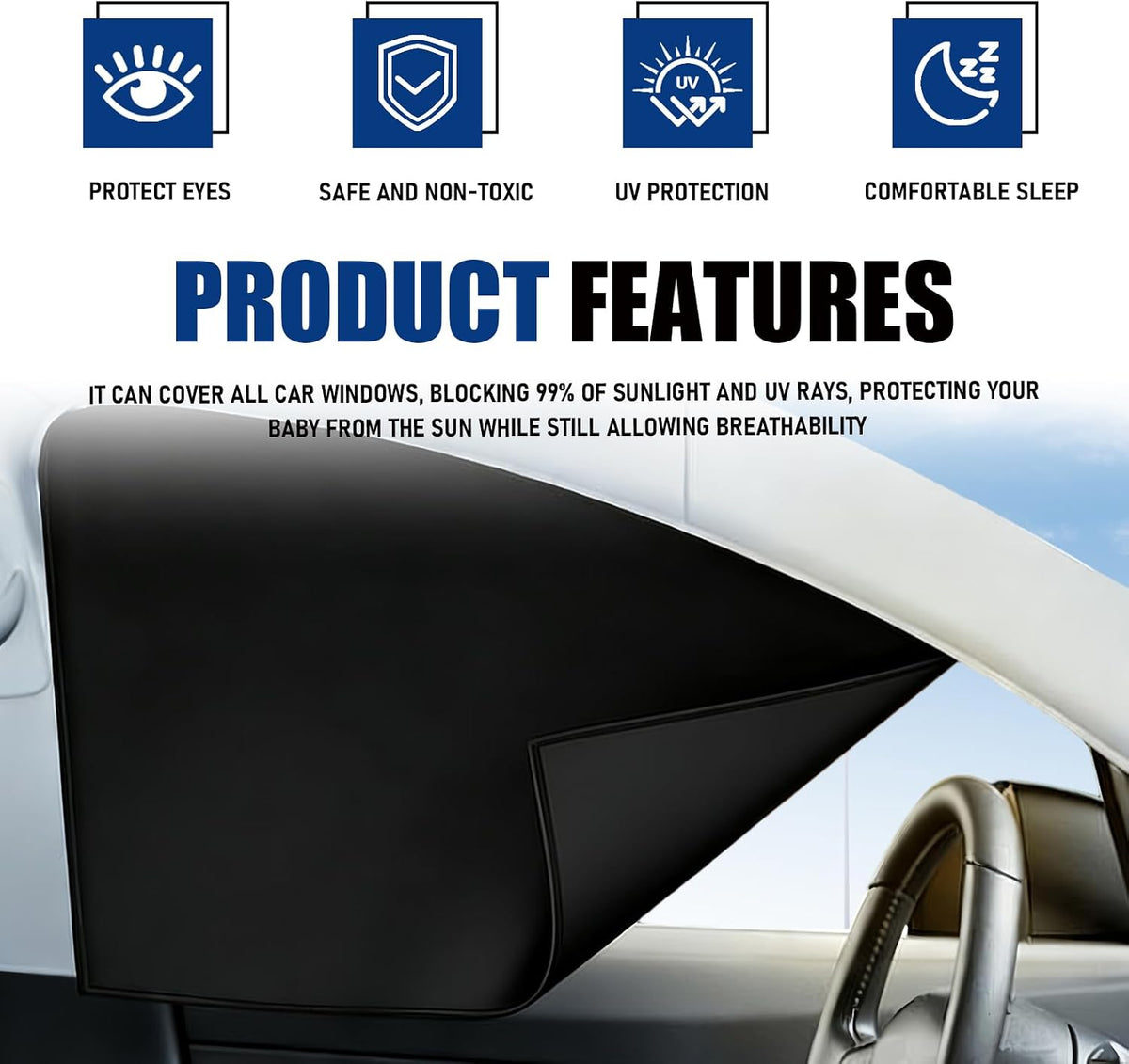 Car Window Shades 4 Pack,99% Blackout Car Privacy Curtains for Side Windows,Magnetic Sun Shade Covers Keep Vehicle Cooler for Breastfeeding,Napping,Camping - Easy Install for Most SUV,Sedan,Truck