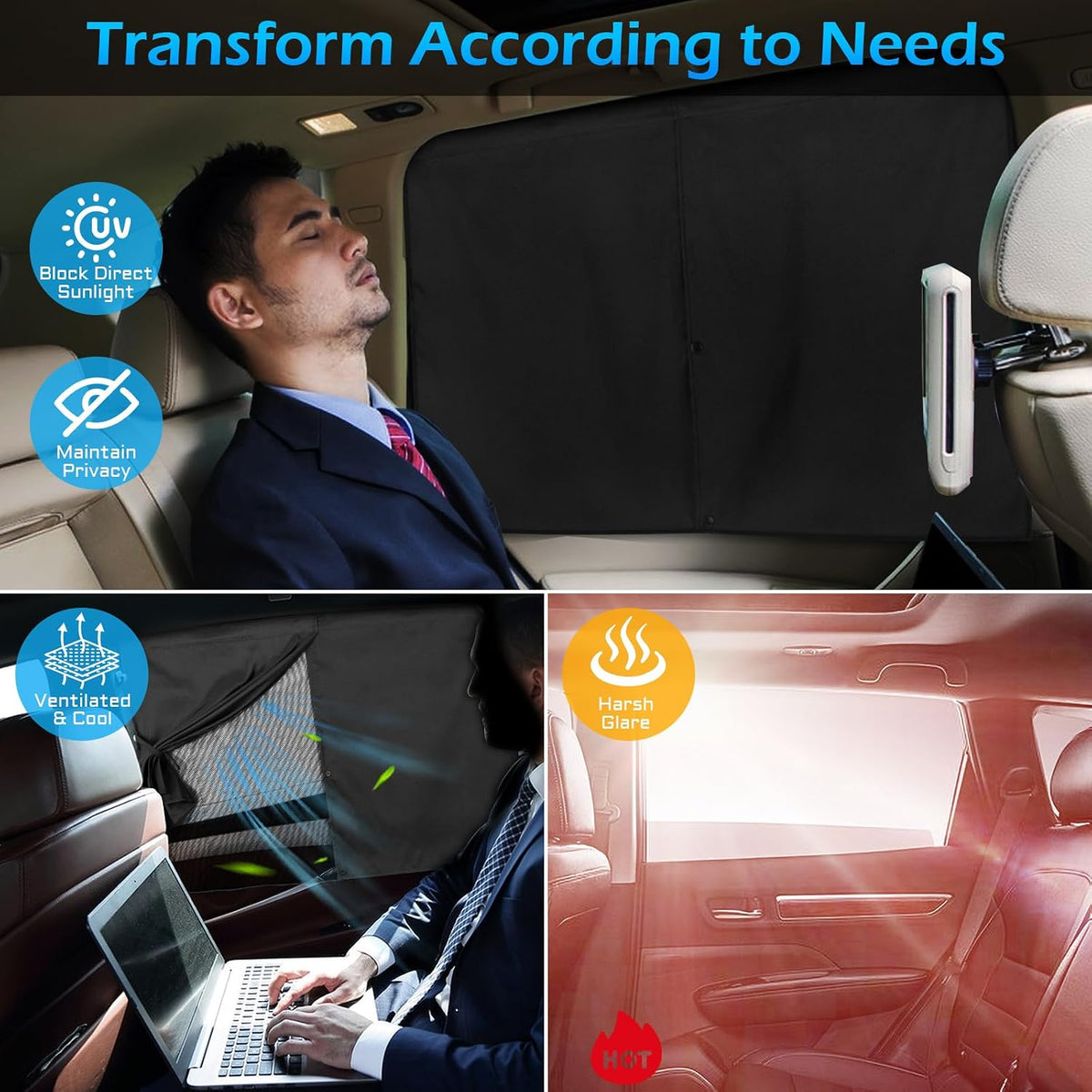 Car Window Shades, 2 Packs Magnetic car Sun Shade for Baby, Double Layers Magnetic Design for Full Covers/Half Shade Options, Window Curtains for Heat/UV Protection Sun Block Covers