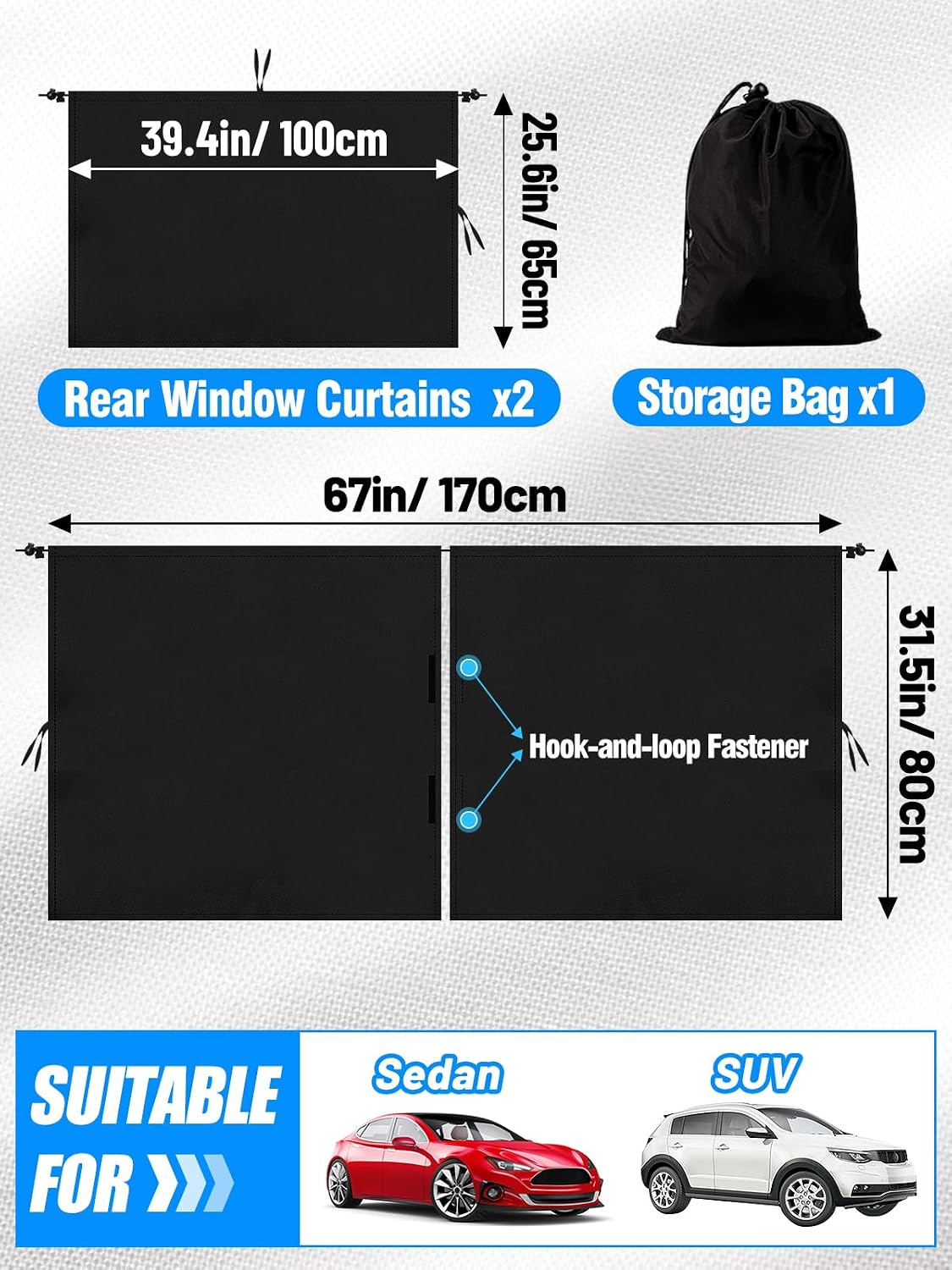 PAMASE Set of 3 Car Window Shades, 95% Light Blocking Sunshades