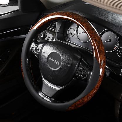 KAFEEK Wood Grain Steering Wheel Cover, 14 1/2-15 Inch, Brown