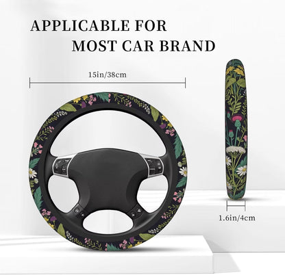 Wildflower car Steering Wheel Cover Women 15in Flower 2 Cup Coasters