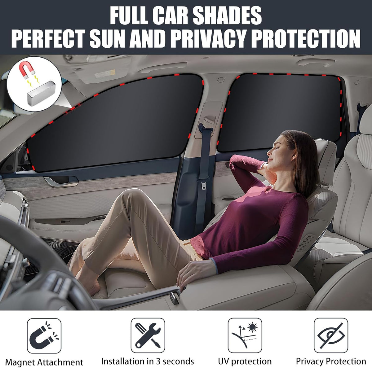 ZATOOTO Magnetic Side Window Sun Shade, Car Window Covers, Heat Reflective