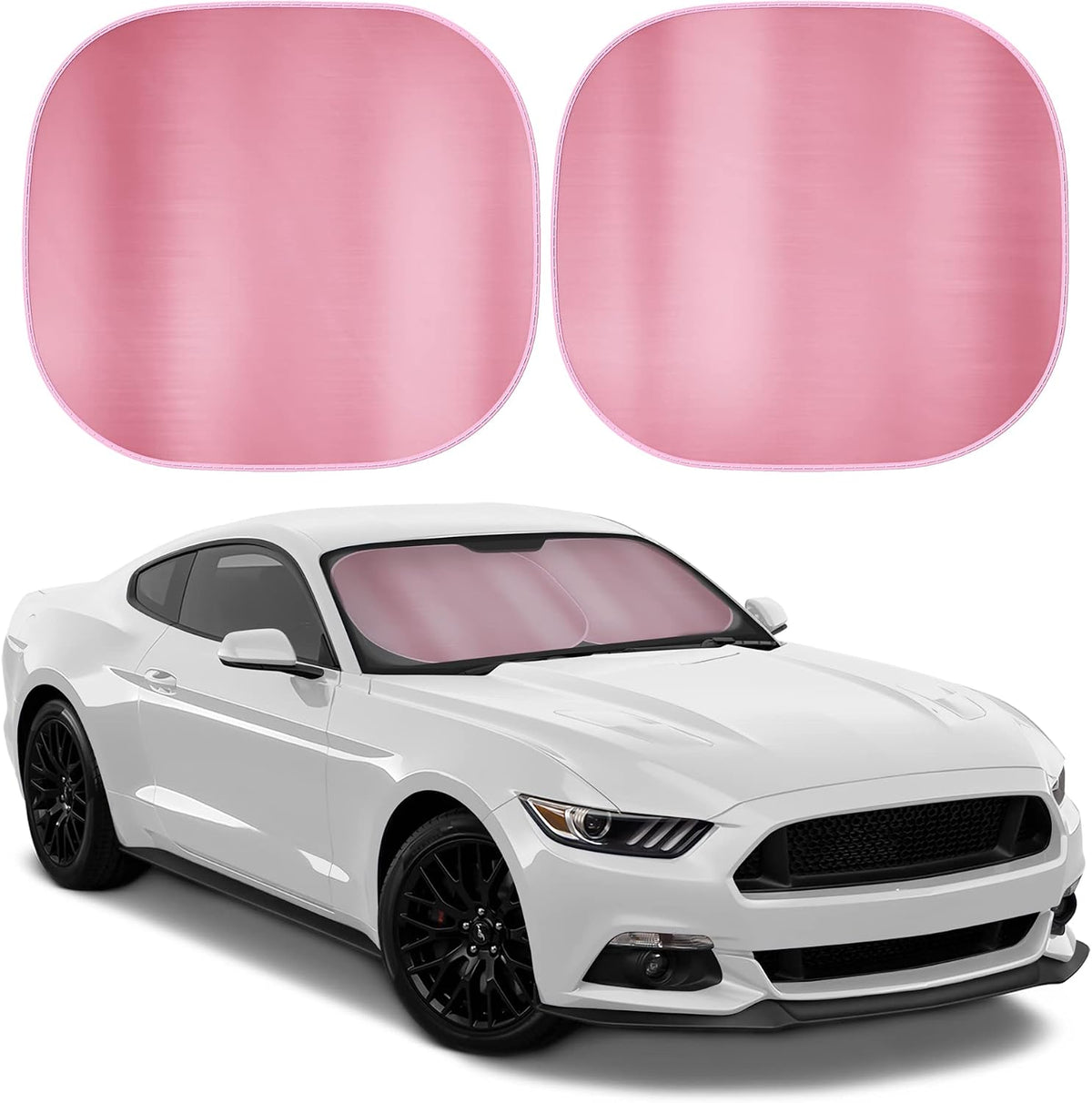 Carbella 2PC Metallic Pink Car Windshield Sun Shade - Car Accessories Sunshade for Windshield - Blocks UV Rays Sun Visor for Window Protector - Easy Setup Keeps Your Vehicle Cool - 31.75 x 28.76