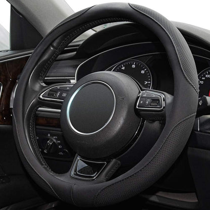 Car Steering Wheel Cover,14.5-15 Inch Black Universal Microfiber Leather Covers Breathable Anti-Slip Odorless Steering Wheels Accessories for Men Women