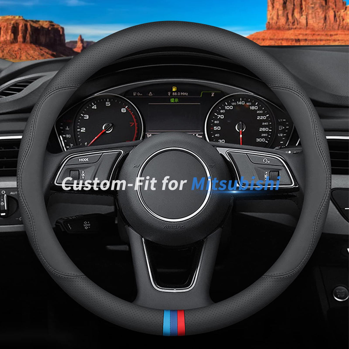 Custom-Fit for Mazda Steering Wheel Cover, Premium Leather Car Steering Wheel Cover with Logo, Non-Slip, Breathable (B-Style,for Mazda)