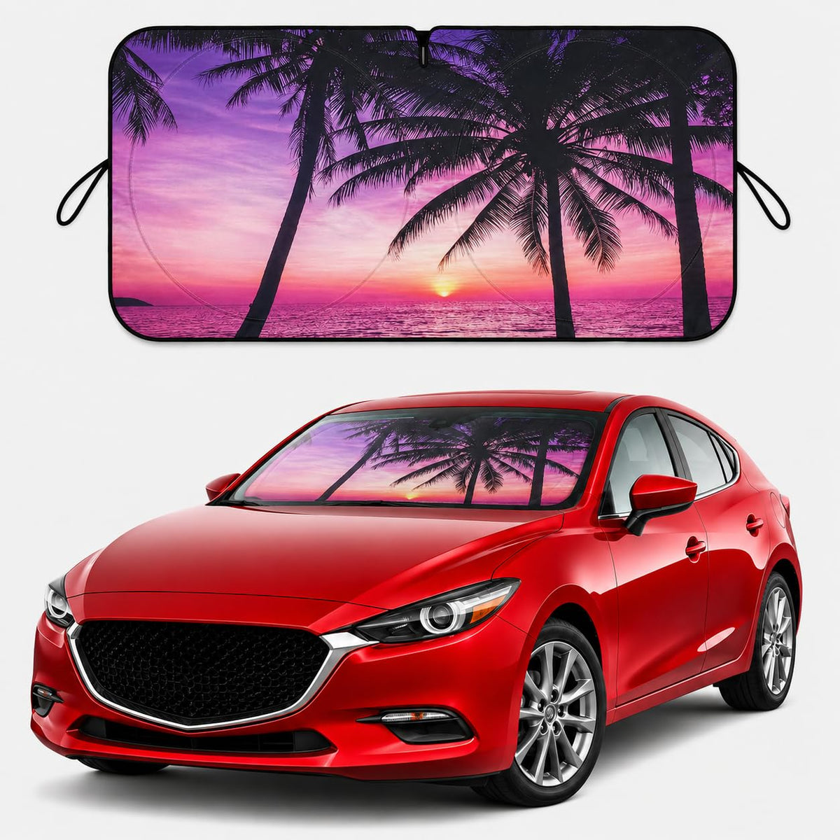 Car Windshield Sun Shade, Universal Fit Midsized Sedan SUV, Cute Pink