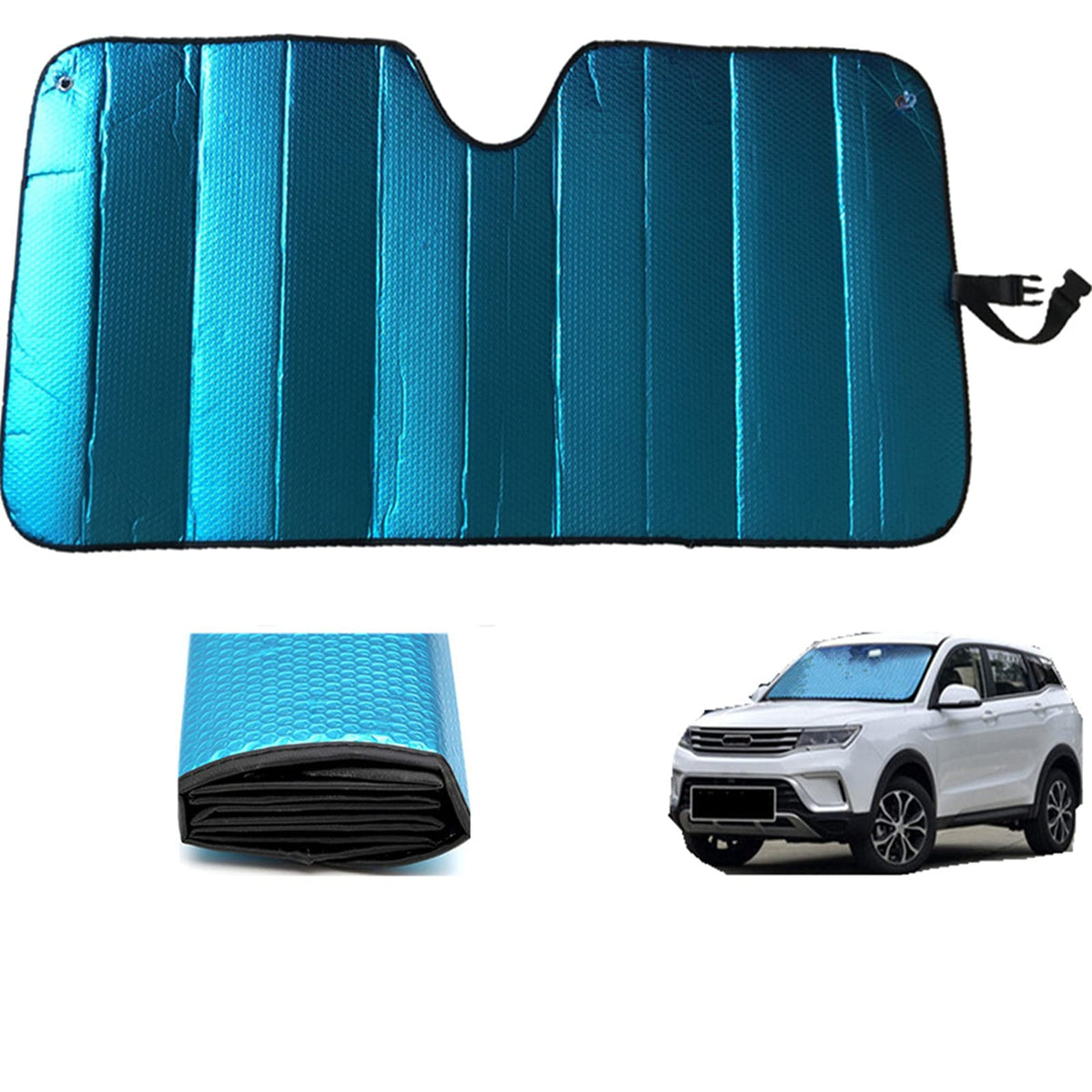 GWUSKDT Car Windshield Sunshade, Sun Protector,Foldable Front Window Shade-Thicken 5-Layer Bubble for Auto Windshield UV Protection and Heat Reflector 58"x 27.5" (Black)