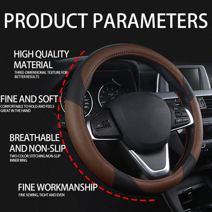 BESULEN 15 Inch Steering Wheel Cover Soft Leather Protector Black/Coffee