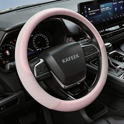 KAFEEK Steering Wheel Cover, Cooling Ice Silk Leather, 15 Inch, Blue
