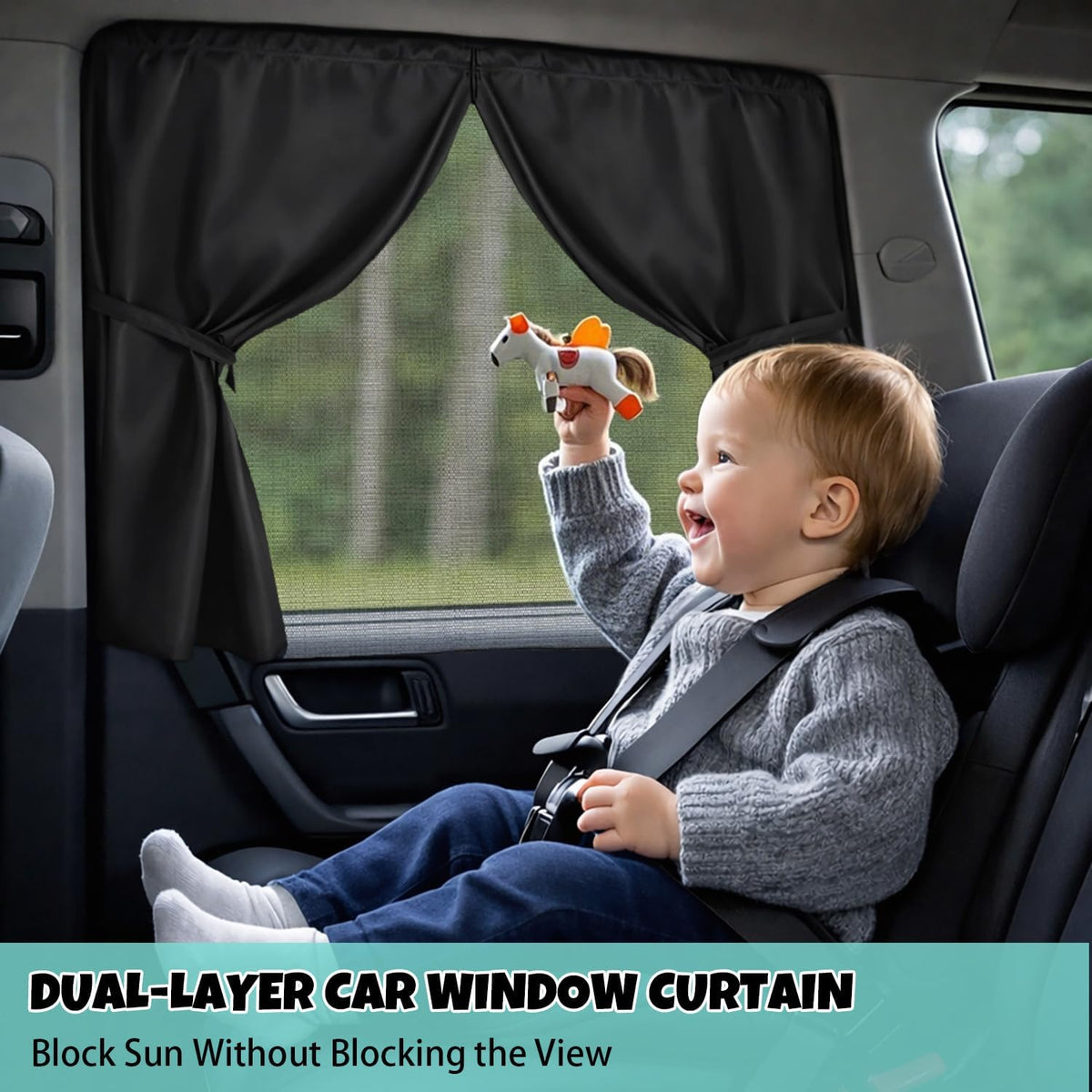 Car Window Shades, 2 Pack Magnetic Double Layer Window Shade for Baby in Car, Adjustable Privacy Blackout/See-Through Back Window Curtains for Baby Kids UV Protection