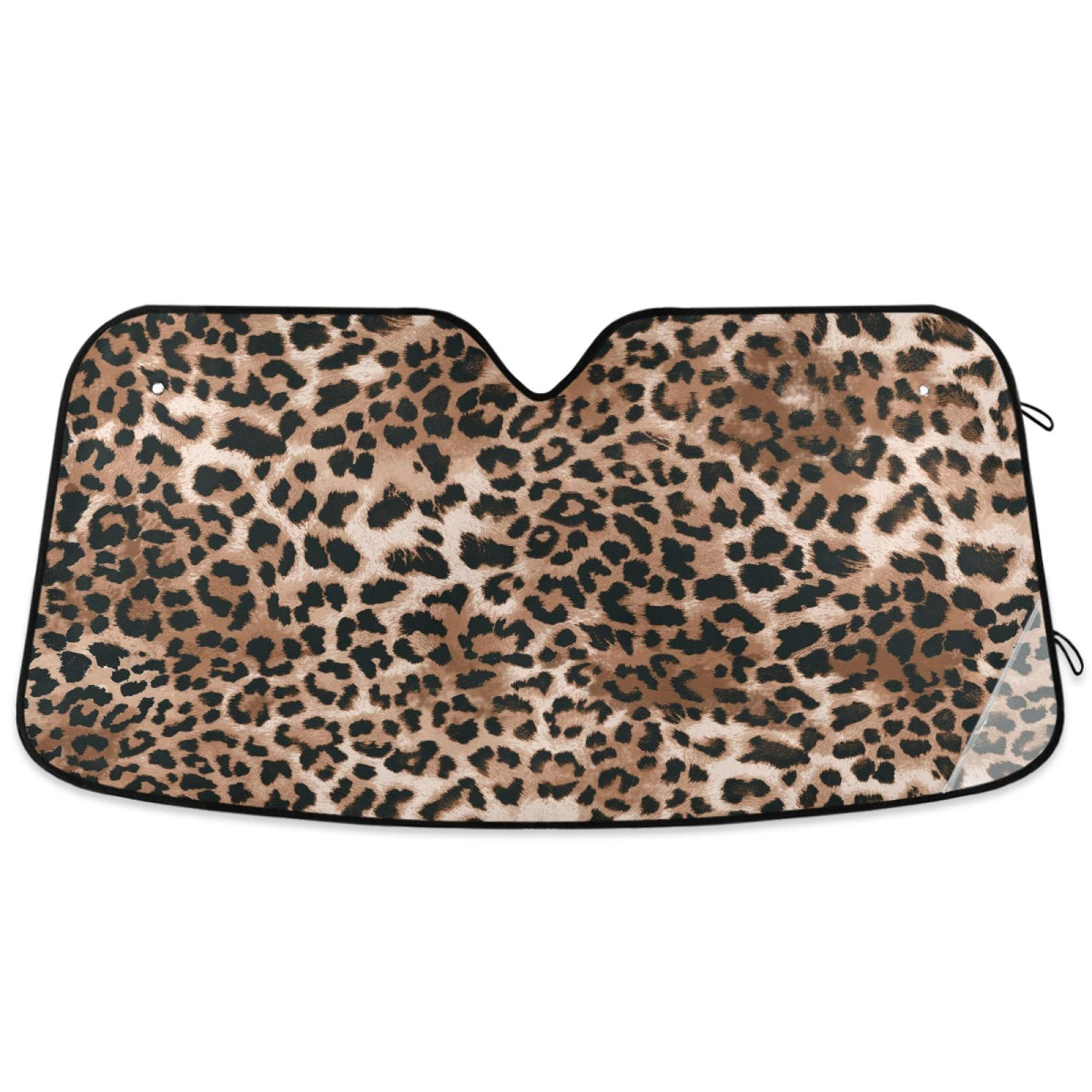 Leopard Skin Print Car Windshield Sun Shade Animal Brown Foldable UV Ray Sun Visor Protector Sunshade to Keep Your Vehicle Cool (55" x 27.6")