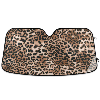 Leopard Skin Print Car Windshield Sun Shade Animal Brown Foldable UV Ray Sun Visor Protector Sunshade to Keep Your Vehicle Cool (55" x 27.6")