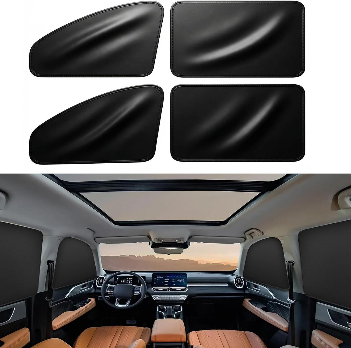 Side Window Shade Car Curtains - Leather Sun Shades Magnetic 100% Block Light Car Window Covers with Cooler Feeling (Black Leather, 4pcs)