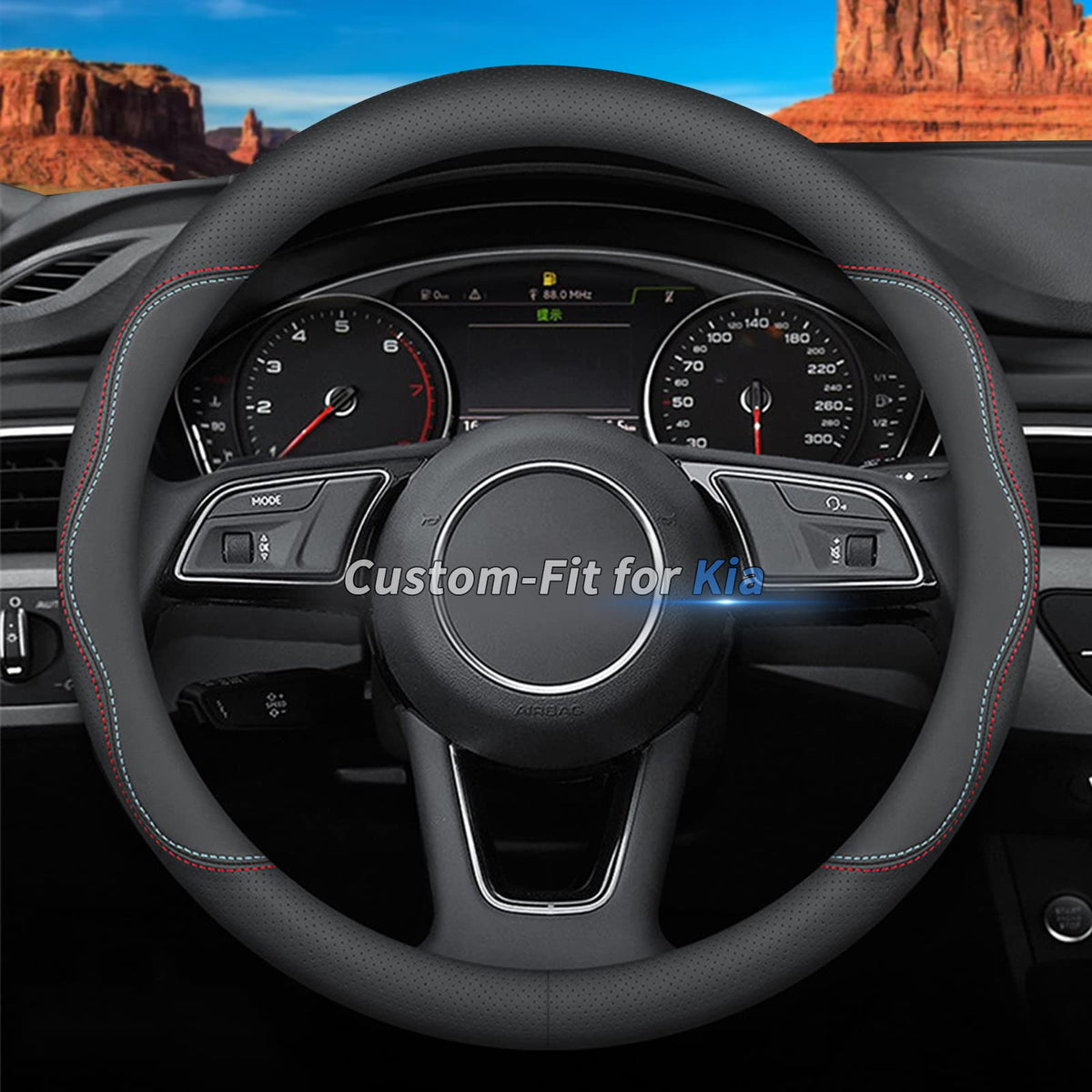 Custom-Fit for Mazda Steering Wheel Cover, Premium Leather Car Steering Wheel Cover with Logo, Non-Slip, Breathable (B-Style,for Mazda)