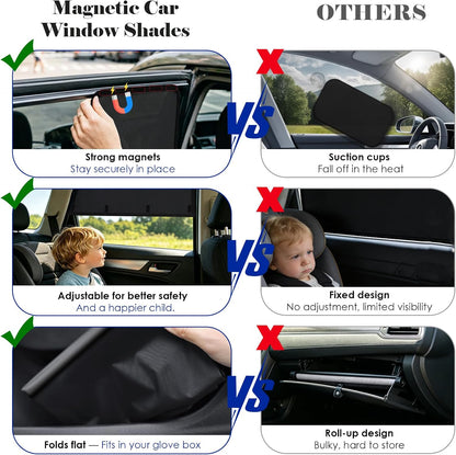 Wolfcar Car Window Shades for Front Side Windows, 2-in-1 Magnetic Detachable Car Window Covers with Hook-and-Loop, Keeps Side Mirrors Clear, Blocks UV & Glare, Car Curtains for SUV/Truck, 2 Pcs