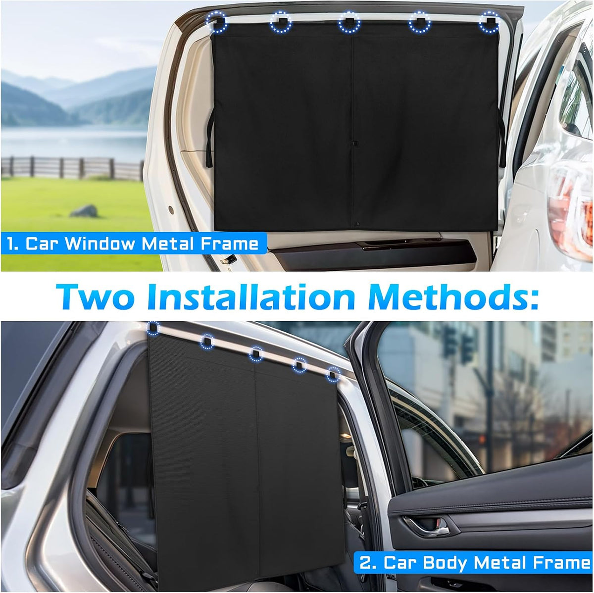 Car Window Shades, 2 Packs Magnetic car Sun Shade for Baby, Double Layers Magnetic Design for Full Covers/Half Shade Options, Window Curtains for Heat/UV Protection Sun Block Covers
