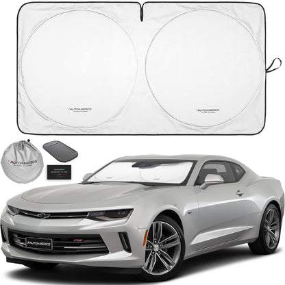 Autoamerics 1-Piece Windshield Sun Shade B&W American Flag USA Patriotic Design - Foldable Car Front Window Sunshade for Most Sedans SUV Truck - Blocks Max UV Rays and Keeps Your Vehicle Cool - Small