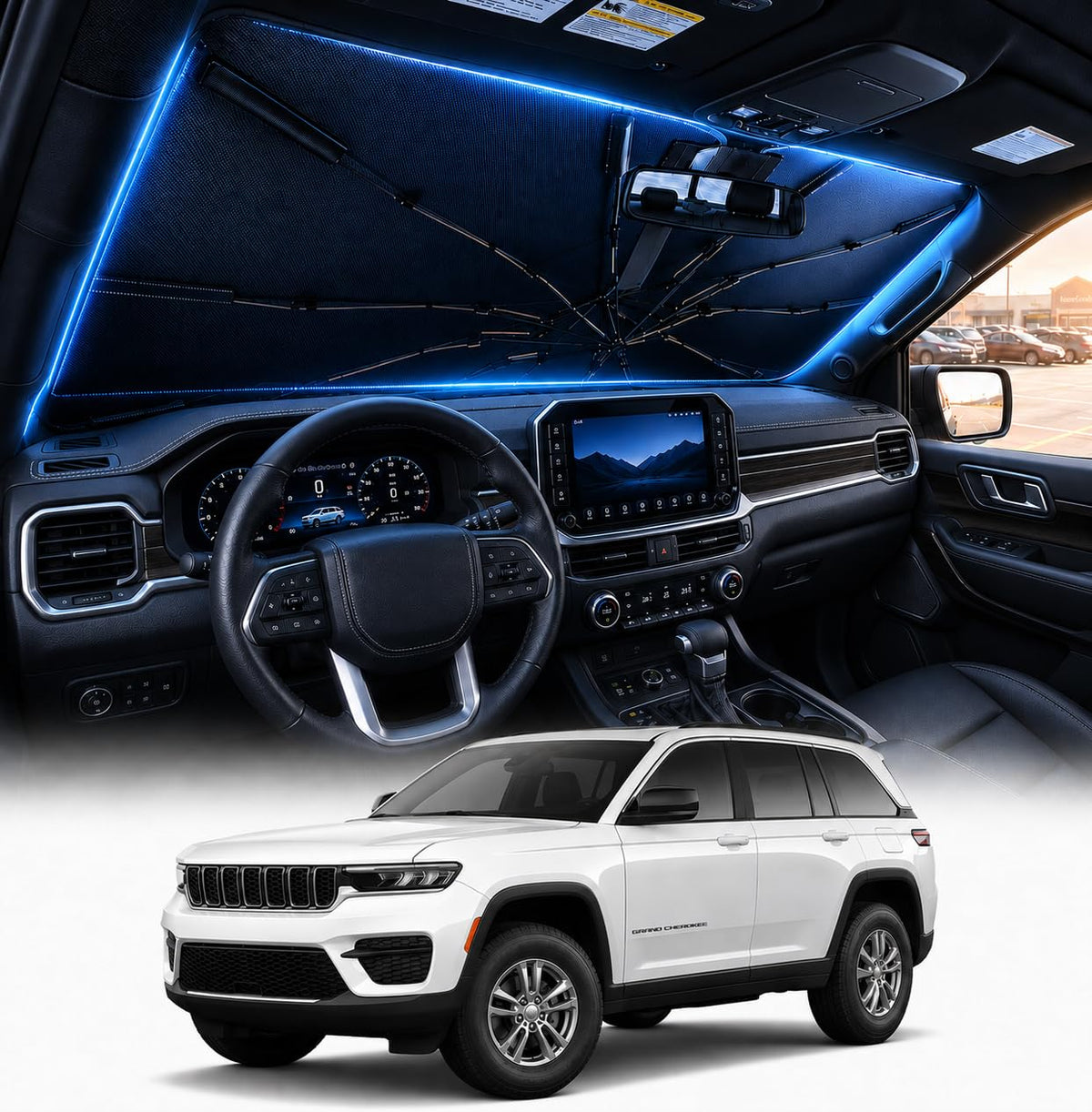 [2026 Upgraed] DooGooCoo Windshield Sun Shade Umbrella for Toyota Tacoma [100% Sunlight Blocked, Ice Crystal Cool] Sunshade for Car Windshield for Tacoma Sun Shade 2016-2026, Custom Fit for Tacoma.
