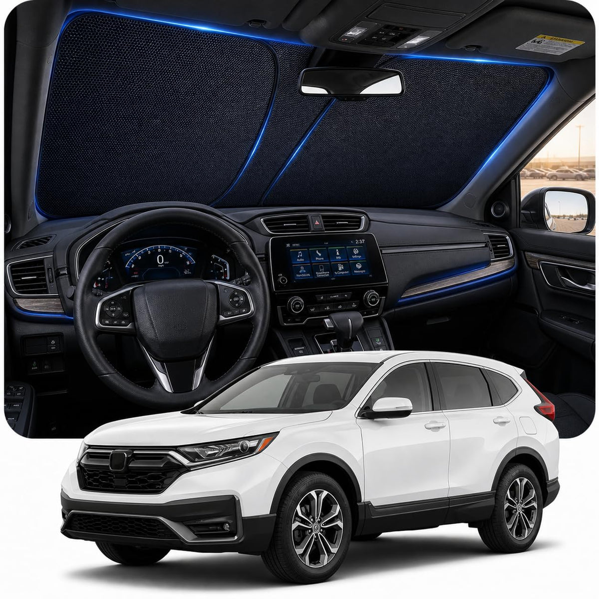 [2026 Upgraded] DooGooCcoo Windshield Sun Shade for Honda Civic 2022-2025 2026 [Cooling Ice-Crystal, 100% Sun Block ] Sunshade for Car Windshield for Honda Civic Sun Shade, Custom Fit Civic.