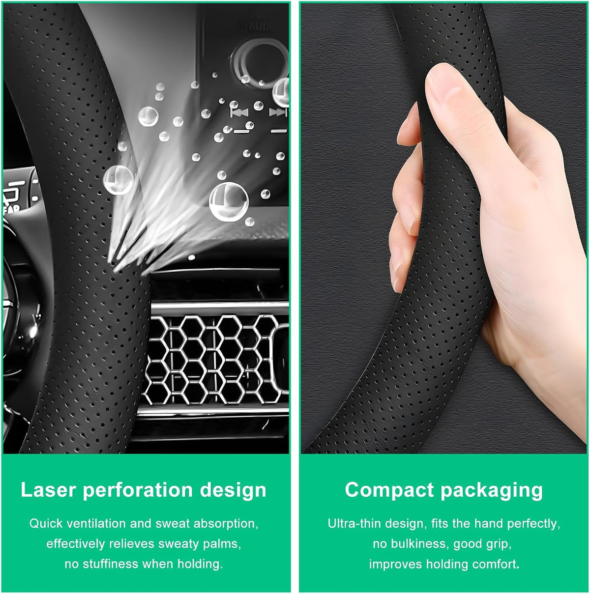 Car Steering Wheel Cover, 15" Breathable Leather Auto Wheel Protector with Comfortable Grip, Non-Slip Perforated Steering Wheel Protective Cover for SUV Truck Sedan Van (Gray)