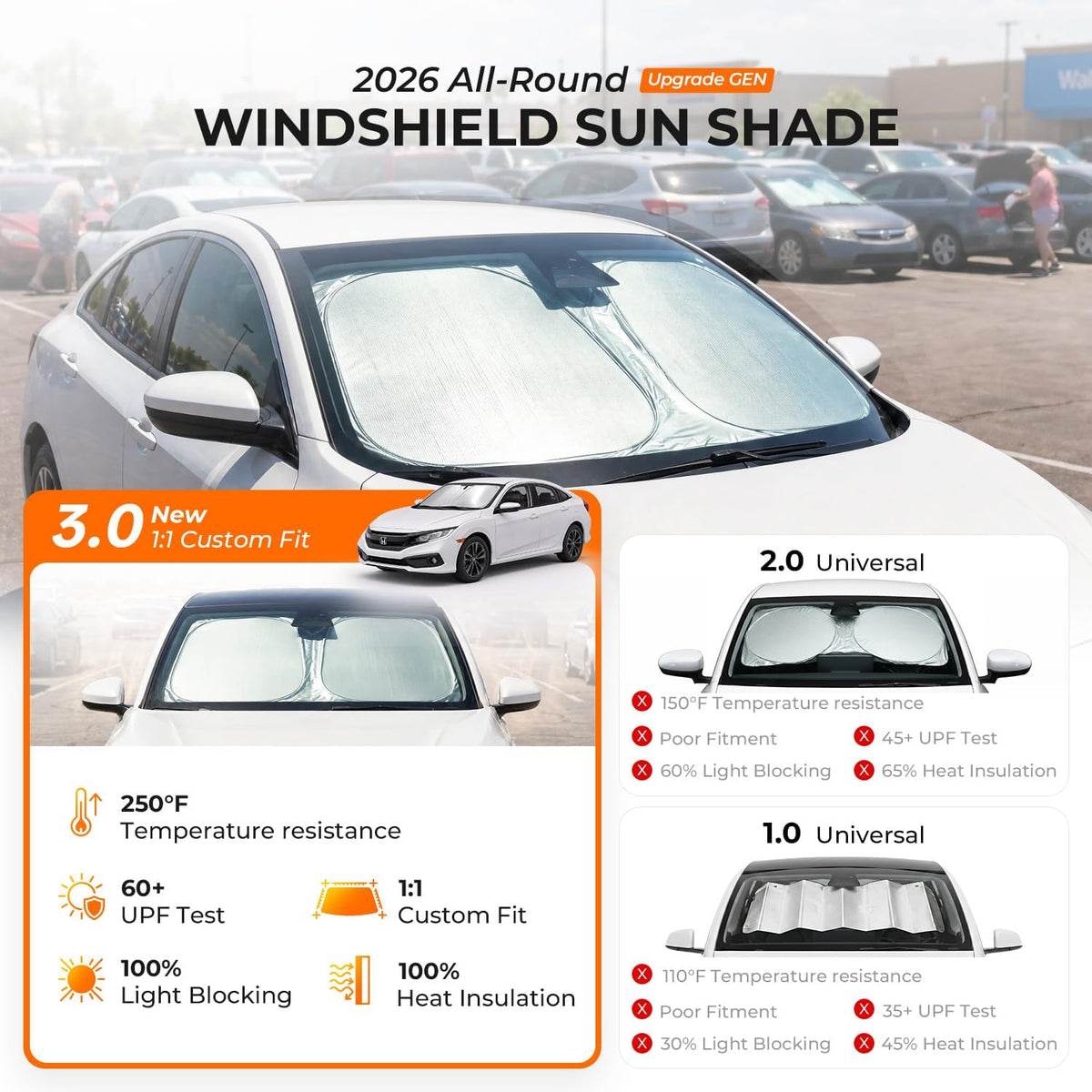 [2026 Upgraded] DooGooCcoo Windshield Sun Shade for Honda Civic 2022-2025 2026 [Cooling Ice-Crystal, 100% Sun Block ] Sunshade for Car Windshield for Honda Civic Sun Shade, Custom Fit Civic.