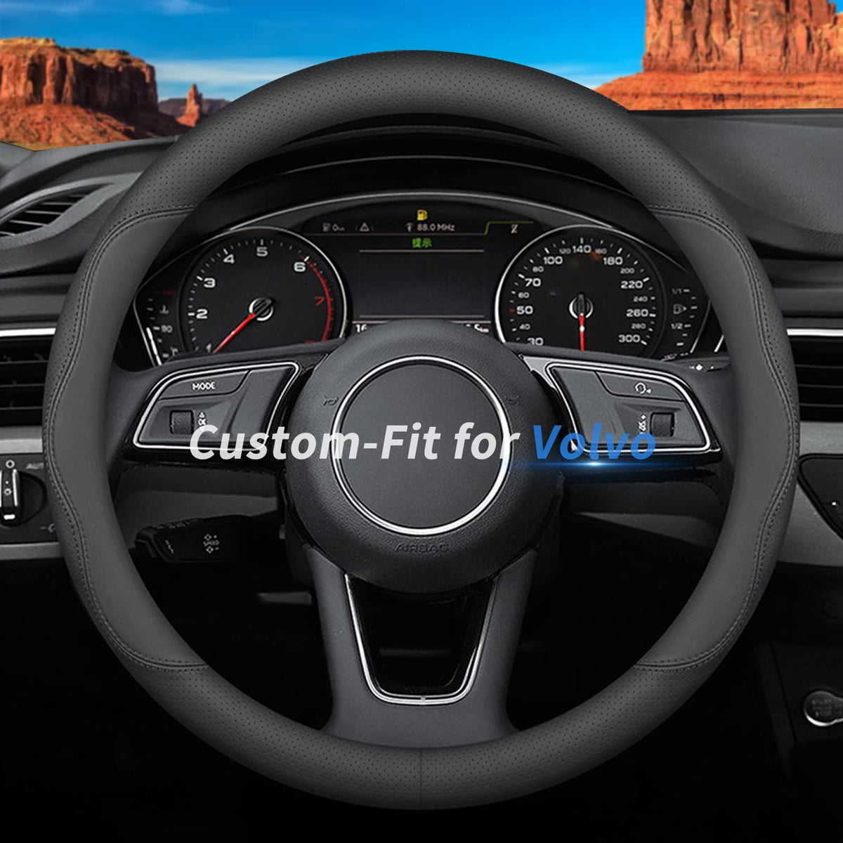 Custom-Fit for Mazda Steering Wheel Cover, Premium Leather Car Steering Wheel Cover with Logo, Non-Slip, Breathable (B-Style,for Mazda)