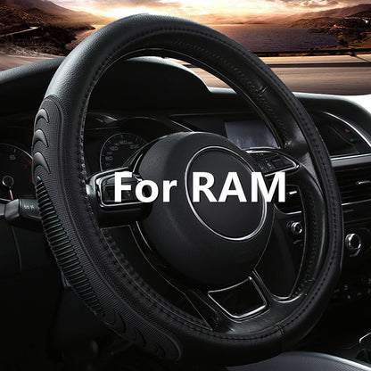 Yangday Leather Steering Wheel Cover for Dodge Ram 1500 2500 3500, 15.5-16 inches Car Steering Wheel Cover with Non-Slip Breathable (Black)