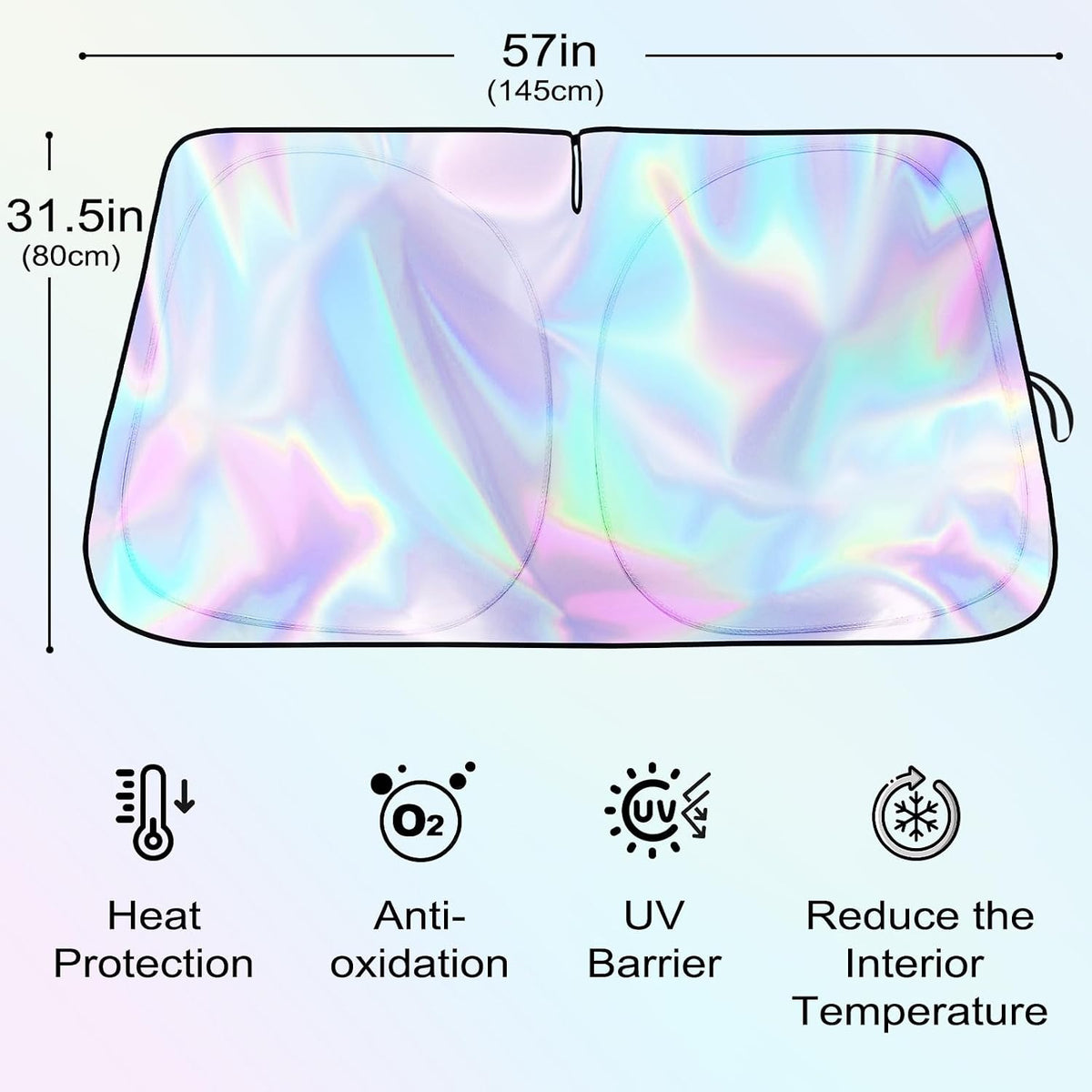 Iridescent Windshield Sun Shade, Reflective Car Sunshade, 57 x 31.5 in