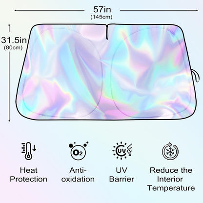 Iridescent Windshield Sun Shade, Reflective Car Sunshade, 57 x 31.5 in