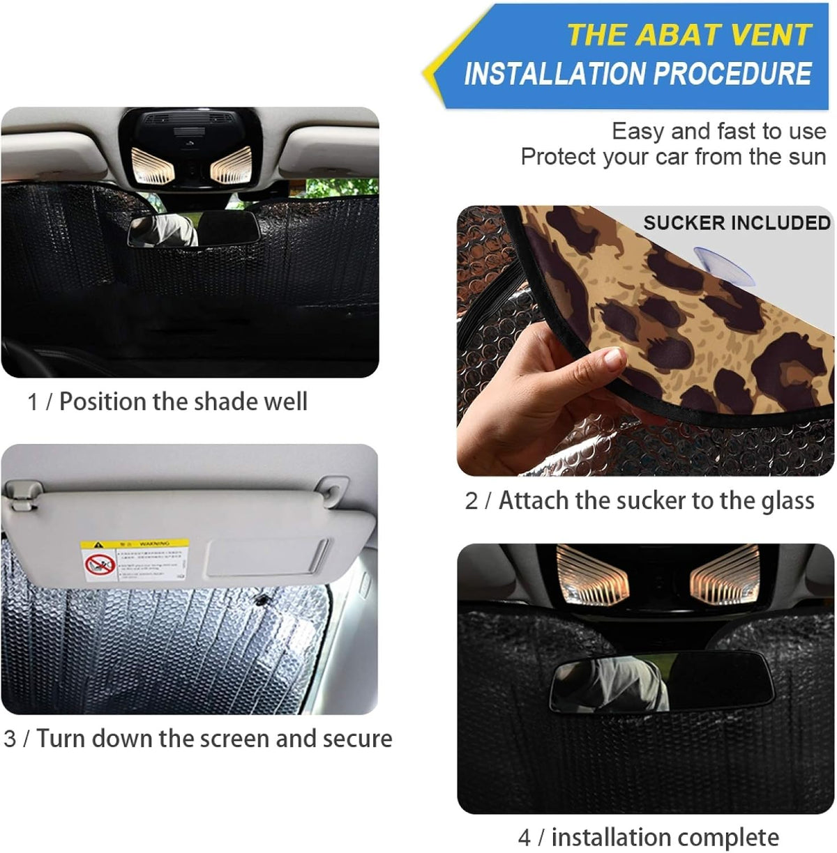 Leopard Skin Print Car Windshield Sun Shade Animal Brown Foldable UV Ray Sun Visor Protector Sunshade to Keep Your Vehicle Cool (55" x 27.6")
