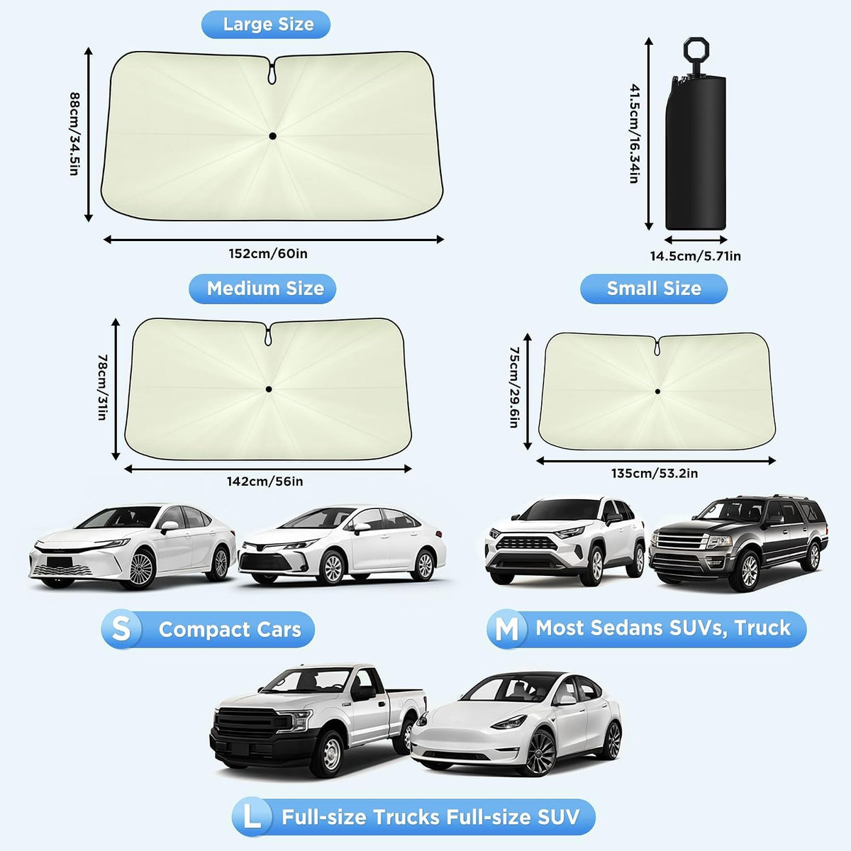 2026 Upgraded Windshield Sun Shade Umbrella [7-Layer Vinyl Coating Heat Shield] Foldable Front Window Sunshade Umbrella Flexible Handle Protect Interior from UV Keep Car Cooler (57" x 31")
