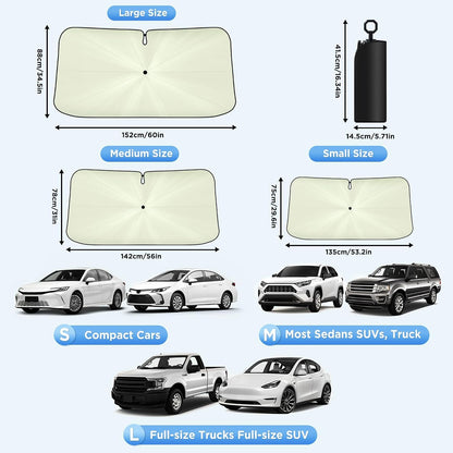 2026 Upgraded Windshield Sun Shade Umbrella [7-Layer Vinyl Coating Heat Shield] Foldable Front Window Sunshade Umbrella Flexible Handle Protect Interior from UV Keep Car Cooler (57" x 31")