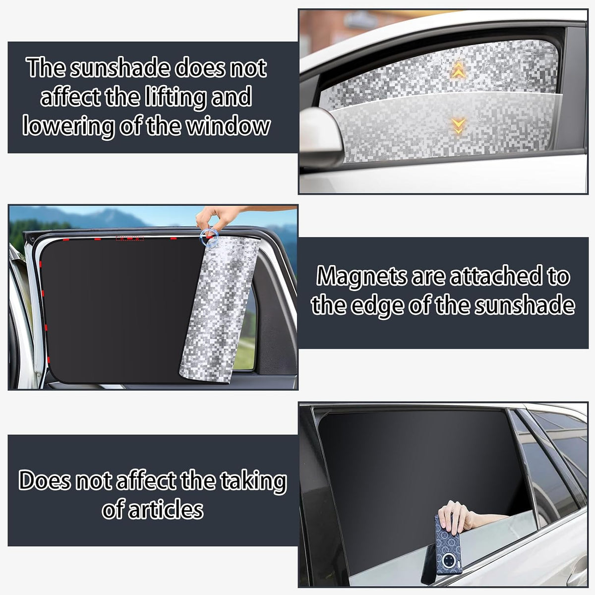 ZATOOTO Magnetic Side Window Sun Shade, Car Window Covers, Heat Reflective