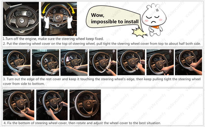 Valleycomfy Steering Wheel Covers Universal 15.75 inch - Genuine Leather